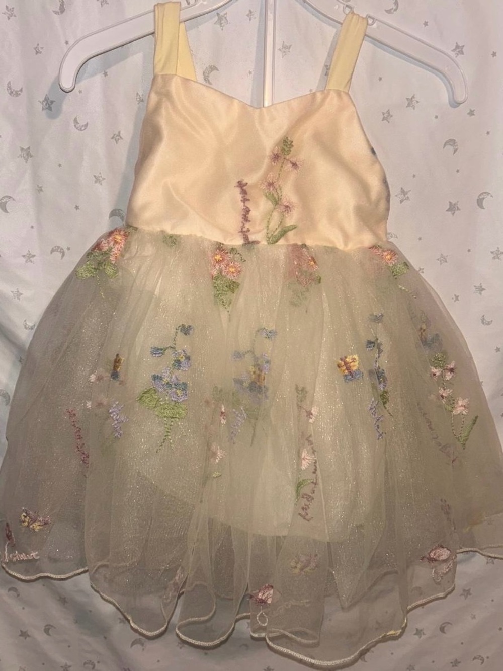 Ivory Floral Embroidered Tulle Party Dress for Girls - Sleeveless
